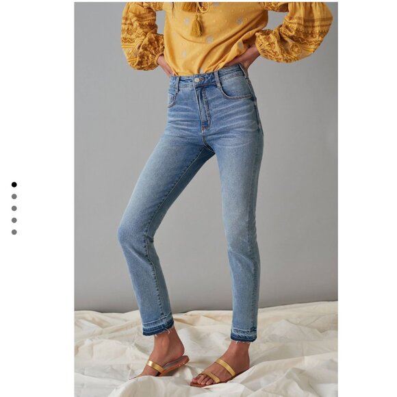 Anthropologie | Pilcro The Cigarette Slim Straight Medium Wash Frayed Hem Jeans - Picture 4 of 11